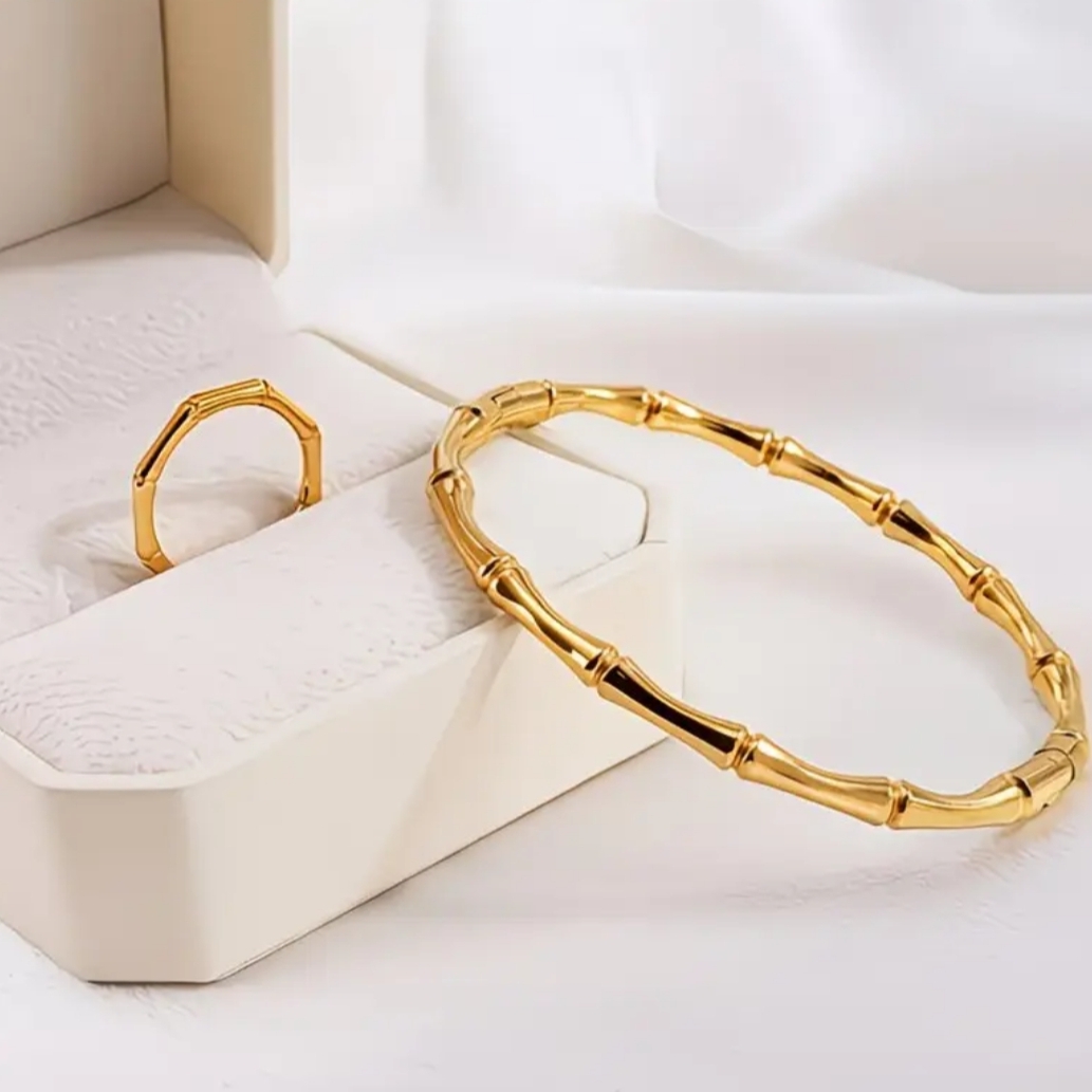 18 Kt Gold Over Titanium Bamboo Set